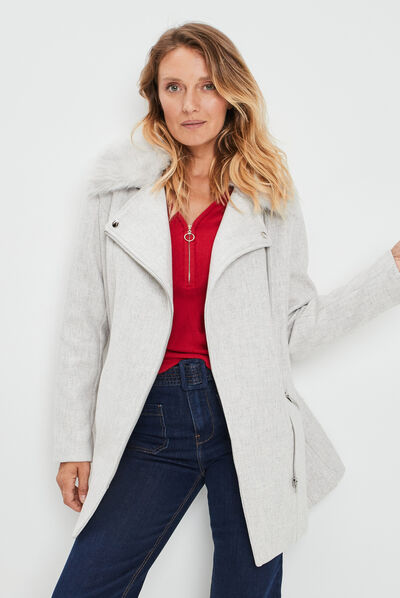 Manteau droit zippé gris femme