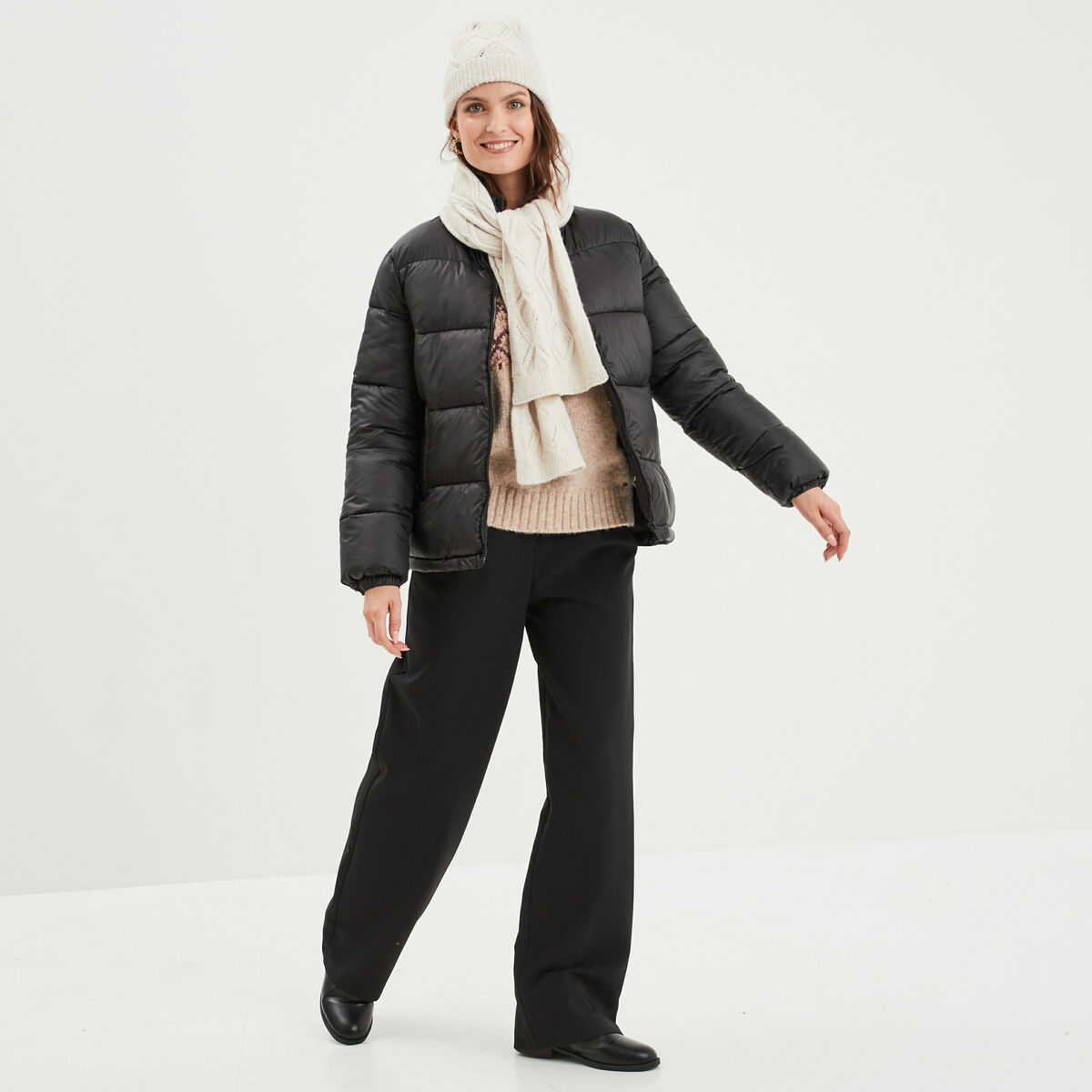 Doudoune col montant zippée noir femme