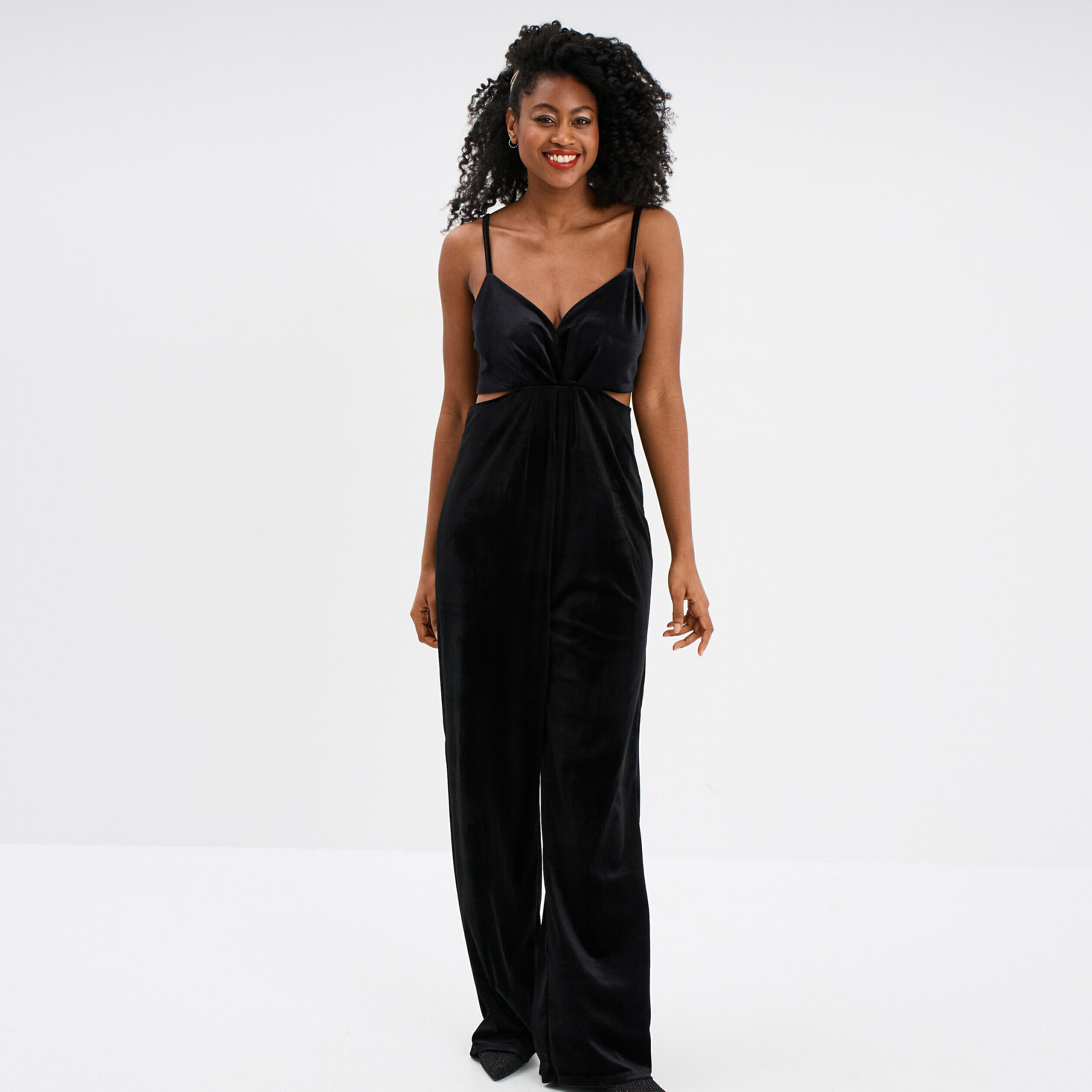 Combinaison effet velours à bretelles noir femme MOSQUITOS