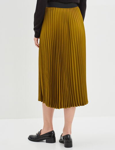 Jupe midi plissée en satin vert olive femme