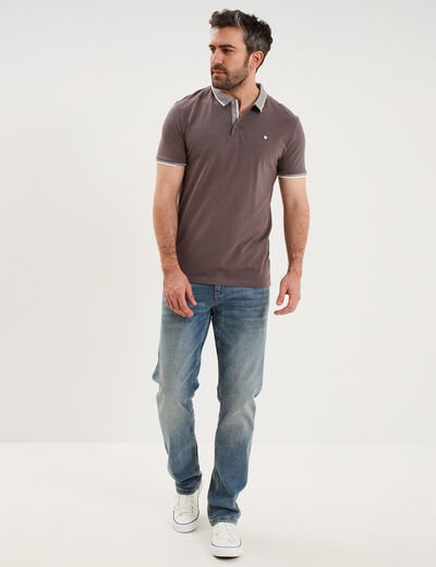 Polo slim manches courtes stretch gris fonc&eacute; homme