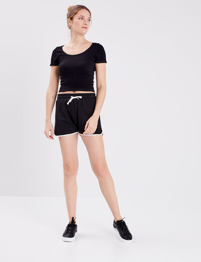 Short de jogging droit taille élastiquée noir femme