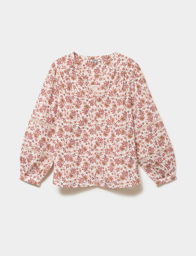 Blouse droite manches longues coton ecru femme grande taille