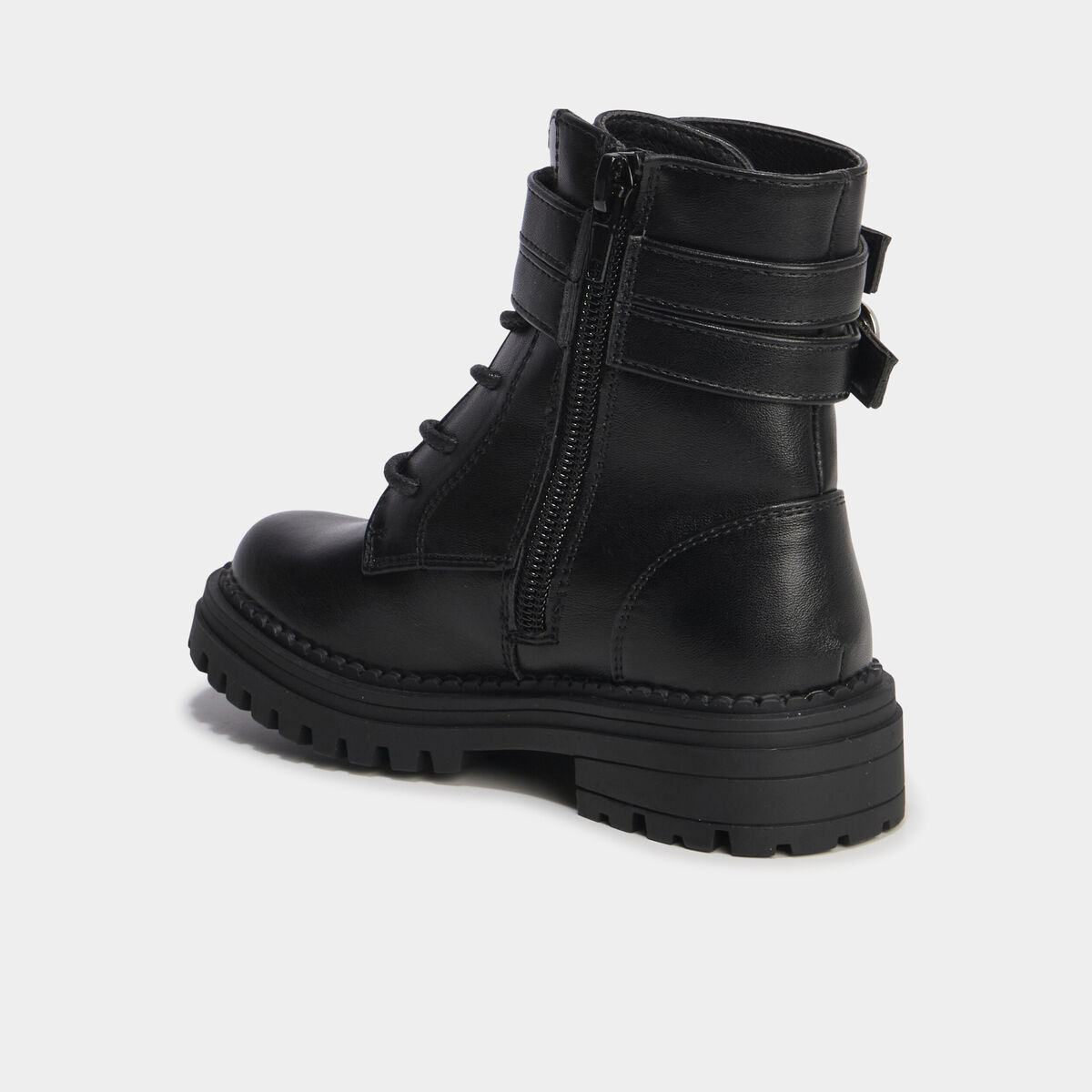 Boots &agrave; boucles et lacets noir fille