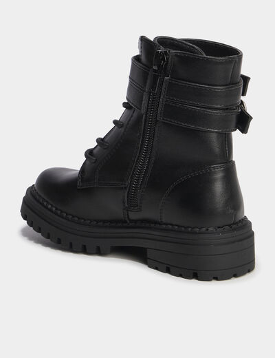 Boots &agrave; boucles et lacets noir fille