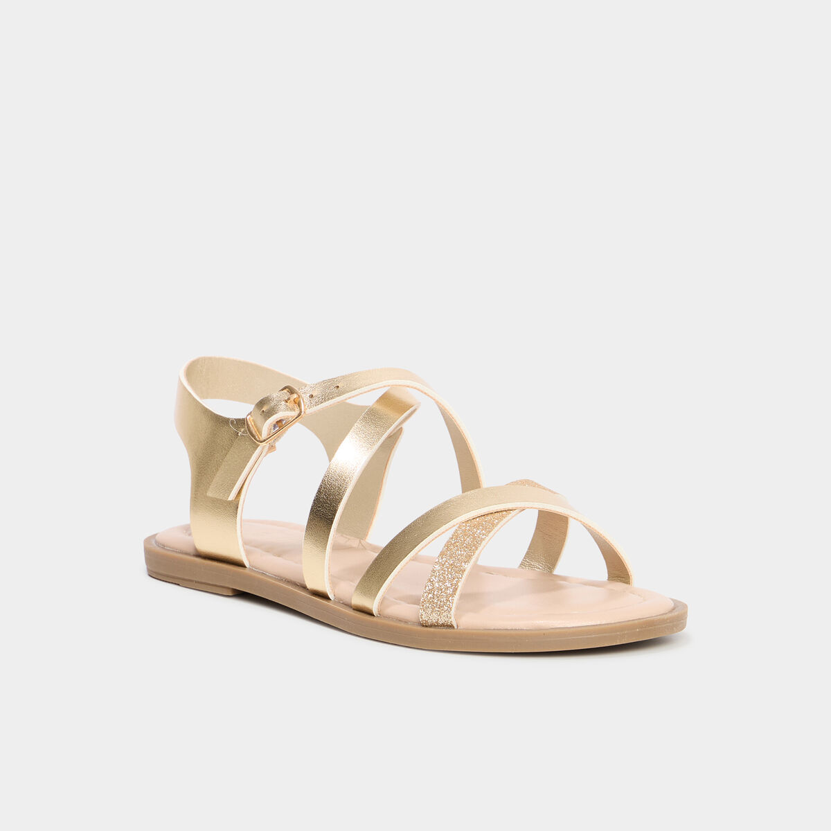 Sandales à brides croisées jaune or fille