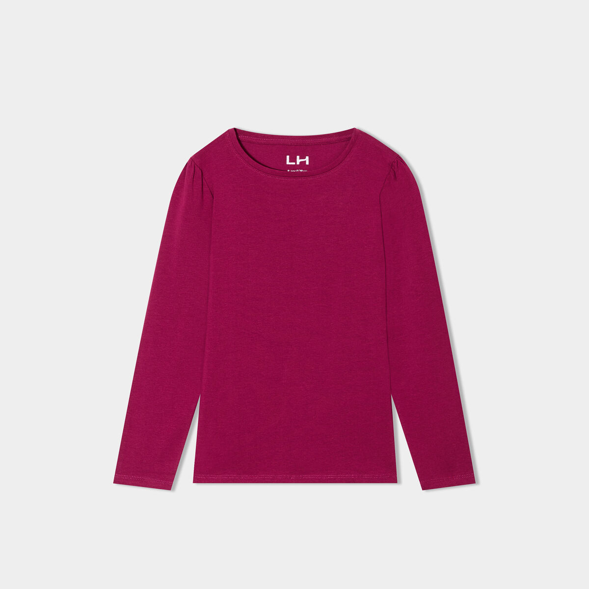 T-shirt coton manches longues à fronces violet foncé fille