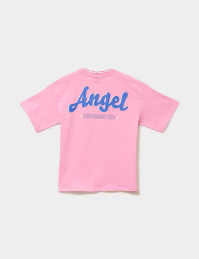 T-shirt col en V coton Stitch rose fluo fille