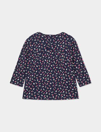 T-shirt manches longues col rond coton bleu marine bébé fille