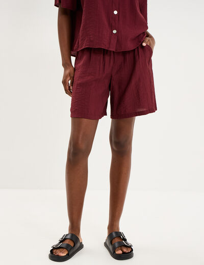 Short droit fluide taille &eacute;lastiqu&eacute;e bordeaux femme