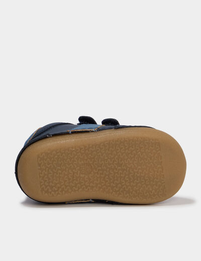 Bottillons &agrave; scratchs en cuir bleu marine b&eacute;b&eacute; gar&ccedil;on