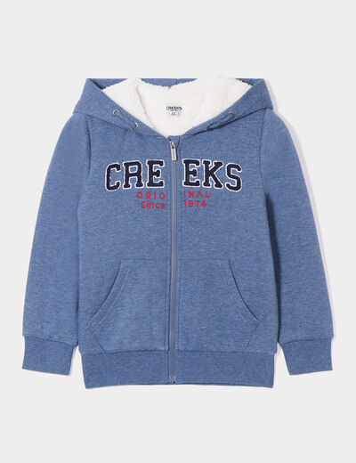 Sweat zippé à capuche doublé bleu garçon