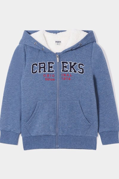 Sweat zipp&eacute; &agrave; capuche doubl&eacute; bleu gar&ccedil;on