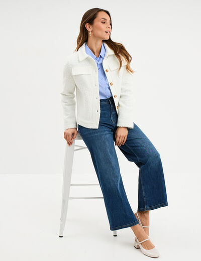 Jeans flare 7/8&egrave;me taille haute coton denim double stone femme