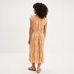 Robe longue cr&eacute;pon col tunisien jaune ocre femme