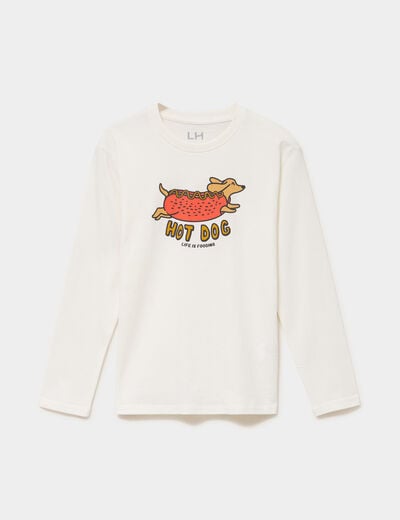 T-shirt manches longues coton blanc gar&ccedil;on