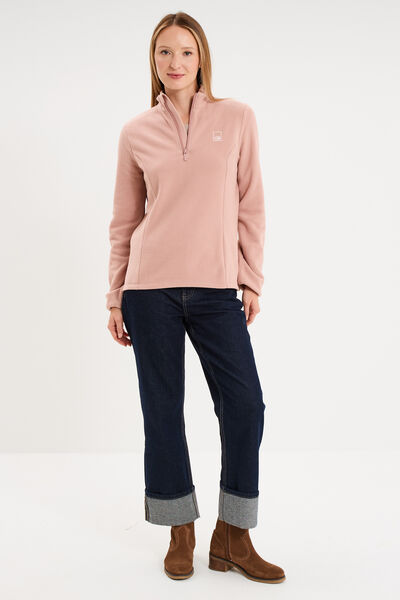 Sweat polaire col camionneur rose poudr&eacute;e femme