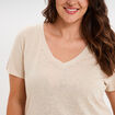T-shirt col en V manches courtes beige femme grande taille