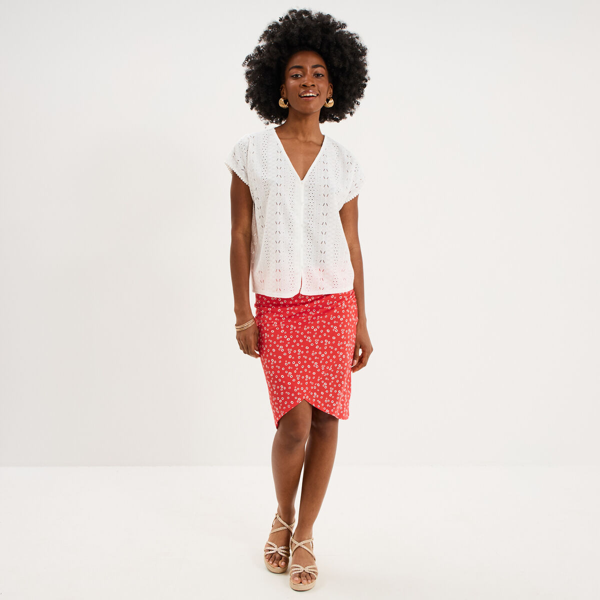 Jupe courte taille &eacute;lastiqu&eacute;e stretch rouge coquelicot femme