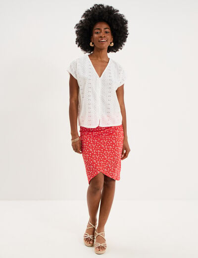Jupe courte taille &eacute;lastiqu&eacute;e stretch rouge coquelicot femme