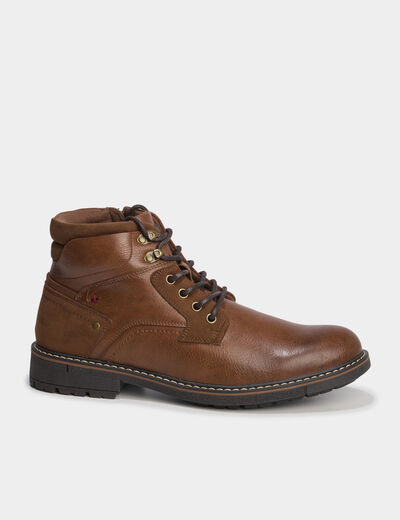 Bottines montantes zipp&eacute;es crant&eacute;es marron homme