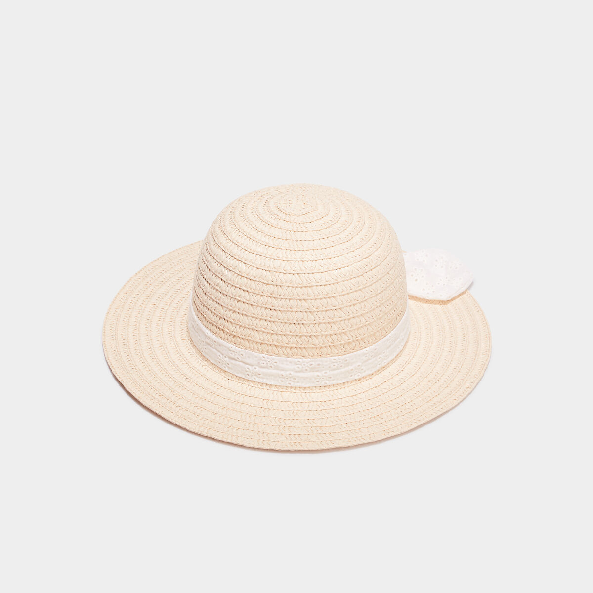 Chapeau tressé avec noeud sable fille