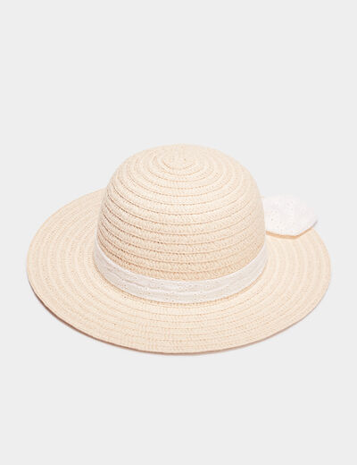 Chapeau tressé avec noeud sable fille