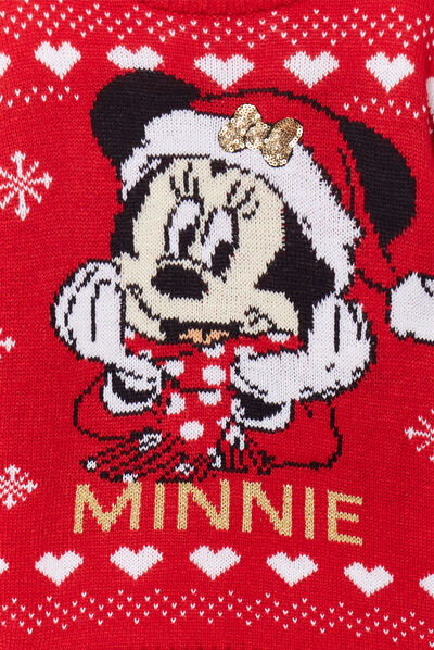 Pull de Noël à sequins col rond Minnie rouge fille