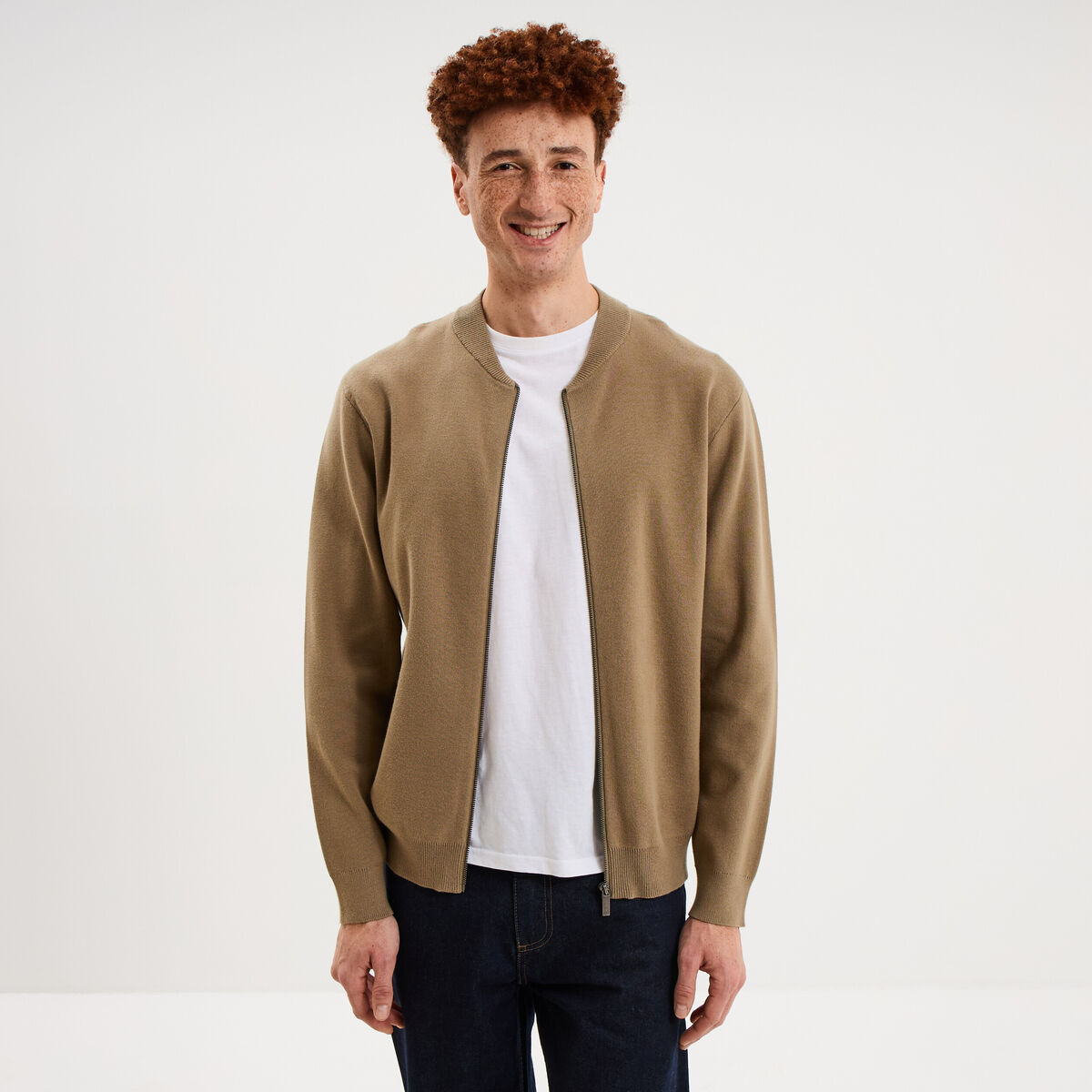 Gilet zipp&eacute; col teddy taupe homme