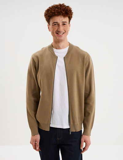 Gilet zipp&eacute; col teddy taupe homme