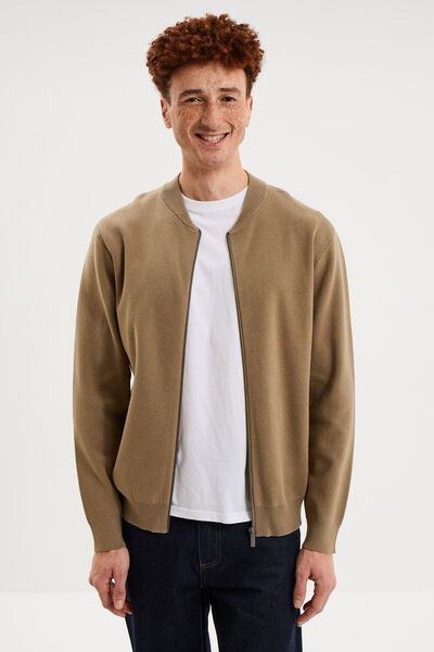 Gilet zipp&eacute; col teddy taupe homme