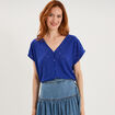 T-shirt dentelle avec boutons bleu electrique femme