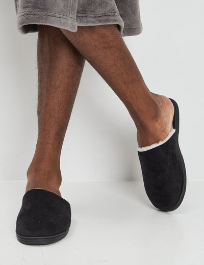Chaussons mules aspect velours noir homme