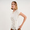 Top broderie anglaise nou&eacute; &agrave; la taille blanc femme