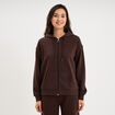 Sweat zipp&eacute; &agrave; capuche marron fonc&eacute; femme