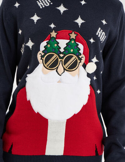 Pull de No&euml;l manches longues bleu marine homme