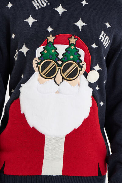 Pull de No&euml;l manches longues bleu marine homme