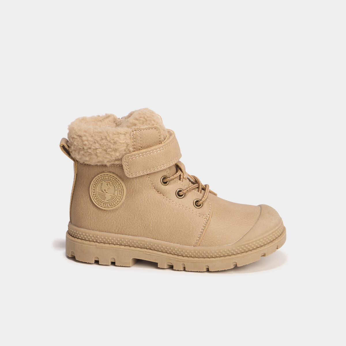 Boots crant&eacute;es doublure effet polaire marron gar&ccedil;on