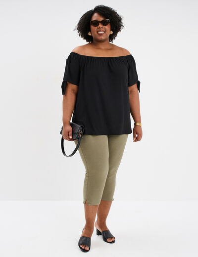 T-shirt manches ouvertes avec noeuds noir femme grande taille