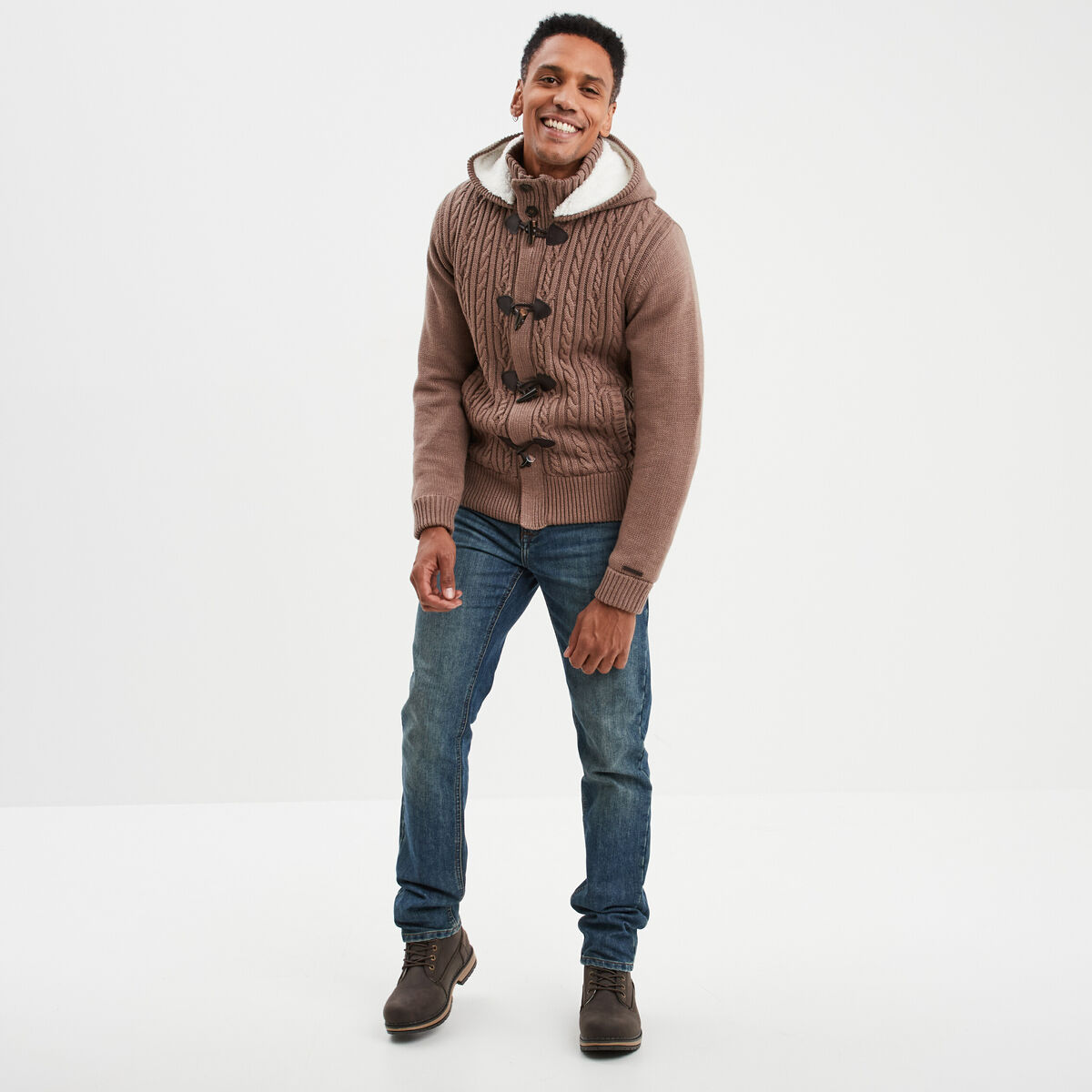 Gilet &agrave; capuche doubl&eacute;e polaire taupe homme