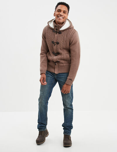 Gilet à capuche doublée polaire taupe homme