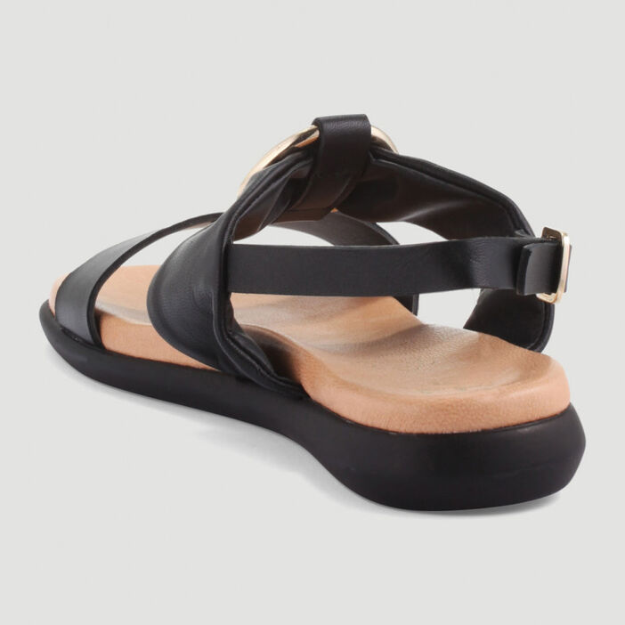 Sandales cuir avec anneau métallique femme noir