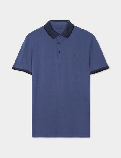 Polo coton ajusté manches courtes bleu foncé homme