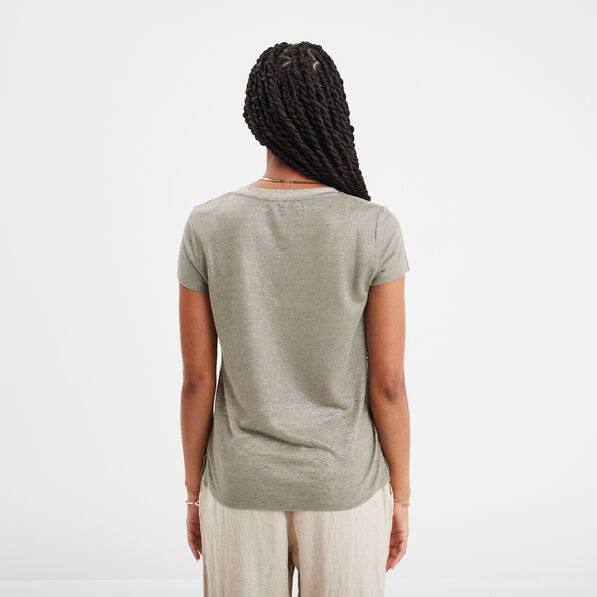 T-shirt col en V à bande métallisée vert kaki femme