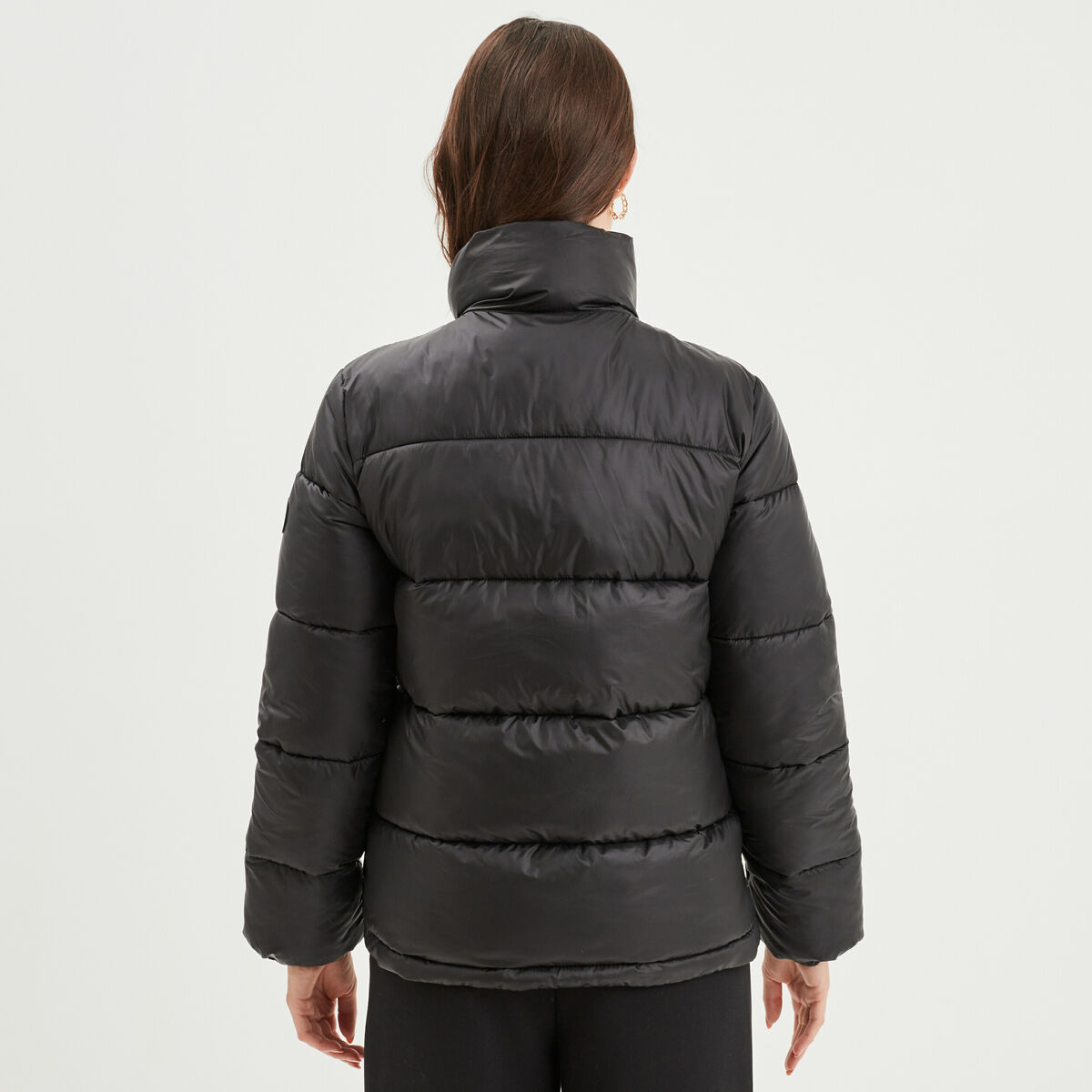 Doudoune col montant zippée noir femme