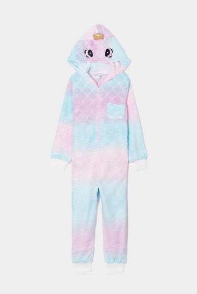 Combinaison pyjama pilou zippée capuche multicolore fille