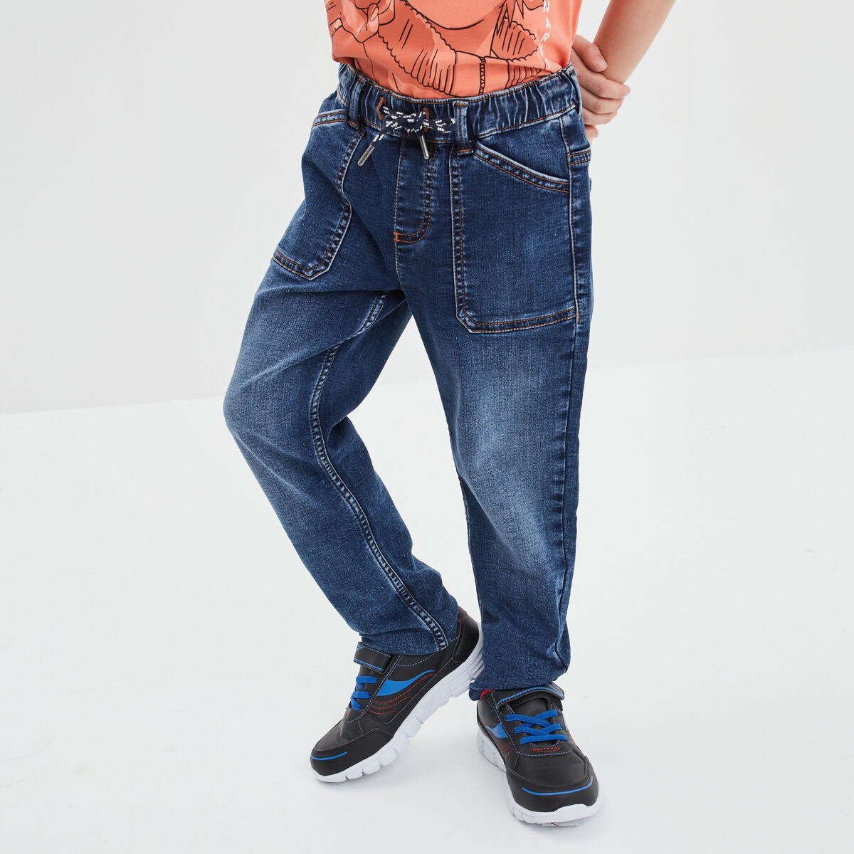 Jean stretch jogger taille élastiquée denim stone garçon