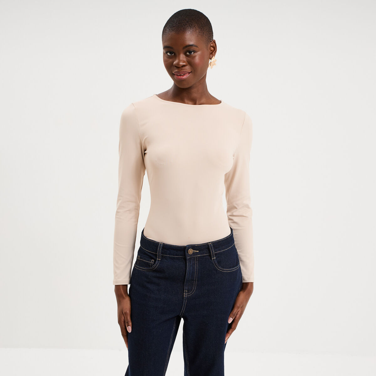 Body ajust&eacute; manches longues beige femme