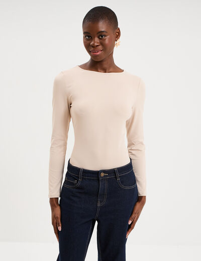 Body ajust&eacute; manches longues beige femme