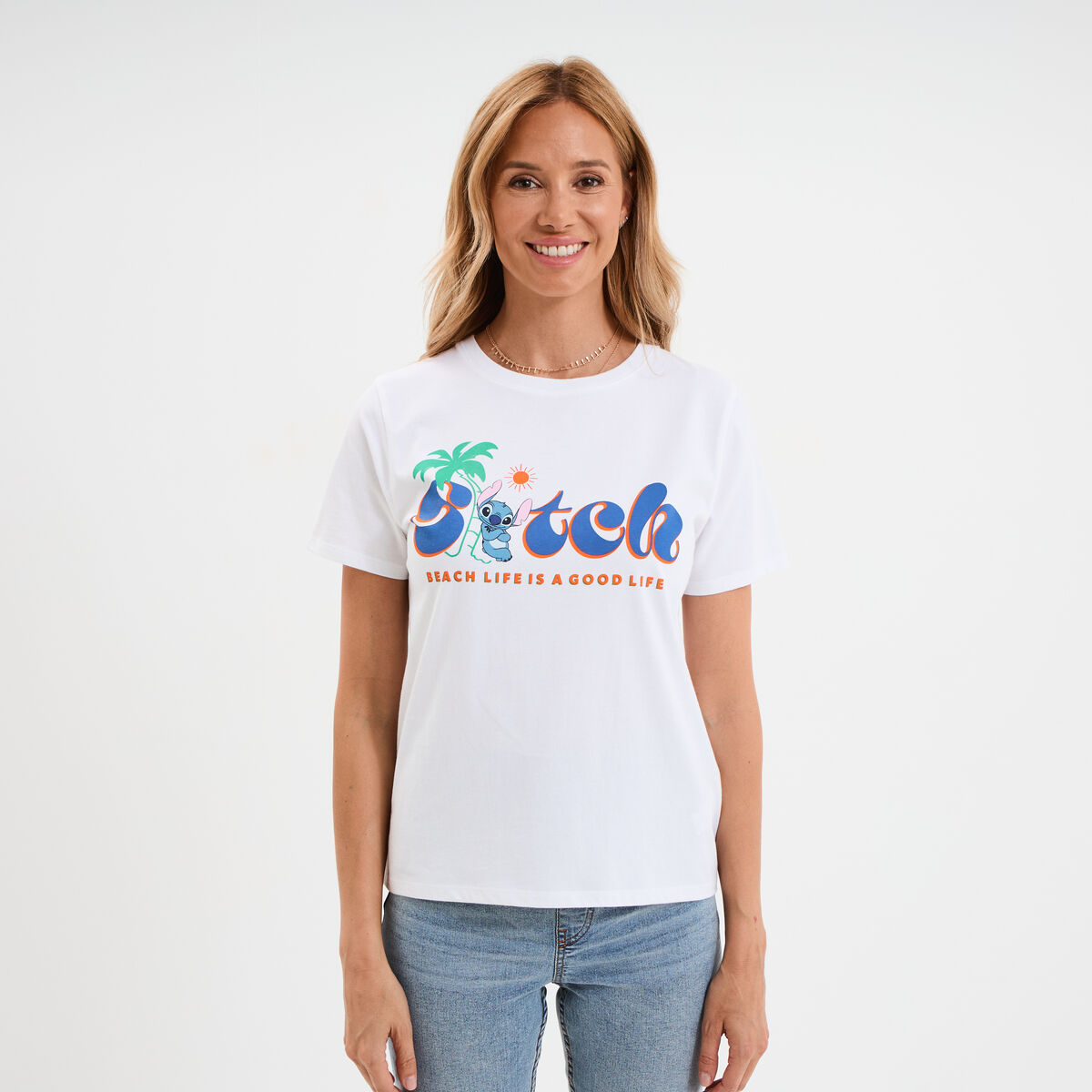 T-shirt manches courtes Stitch blanc femme